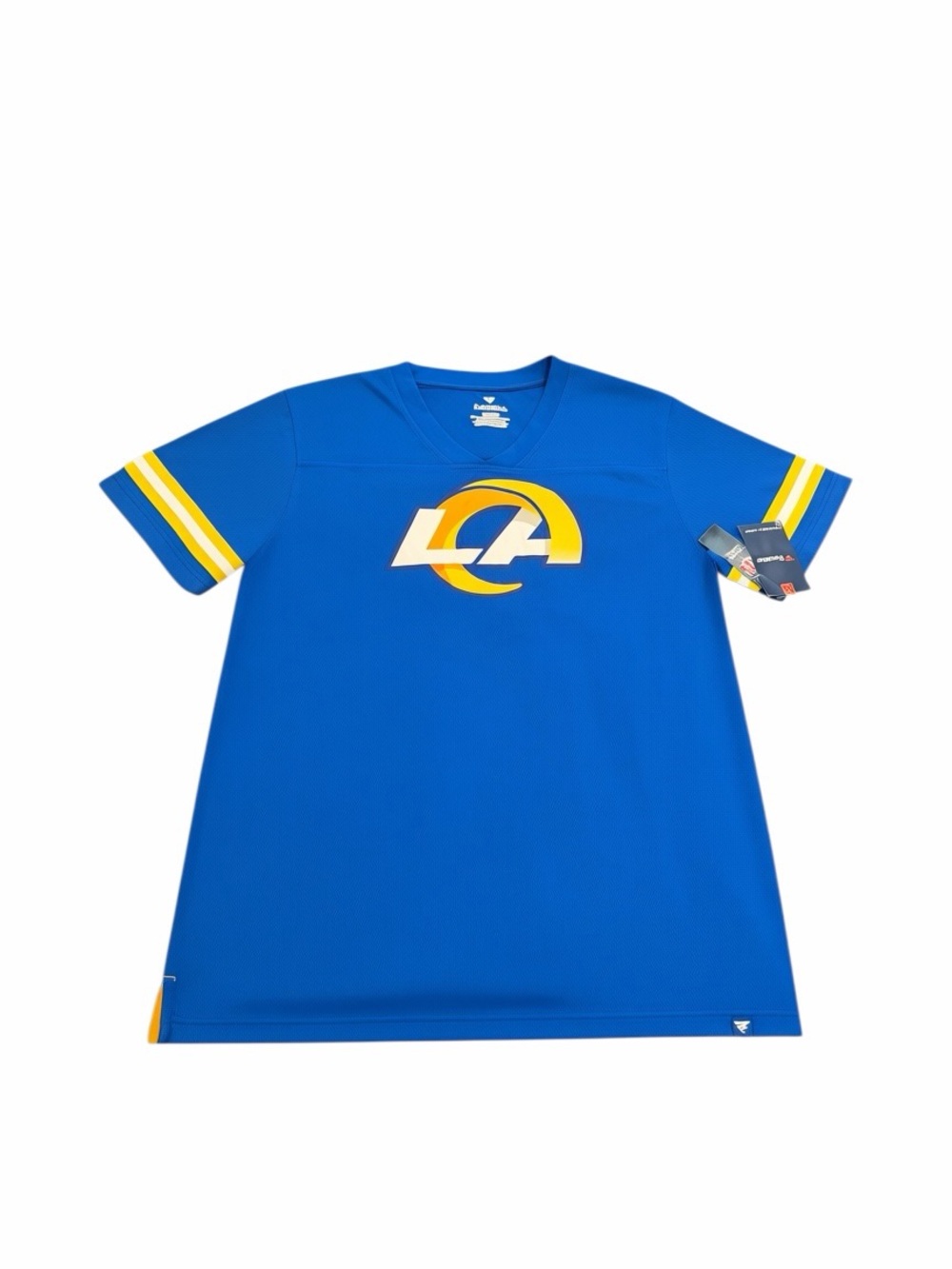NWT LA Rams Fanatics Jersey Tackle V-Neck T-Shirt Blue Size Men’s X Large